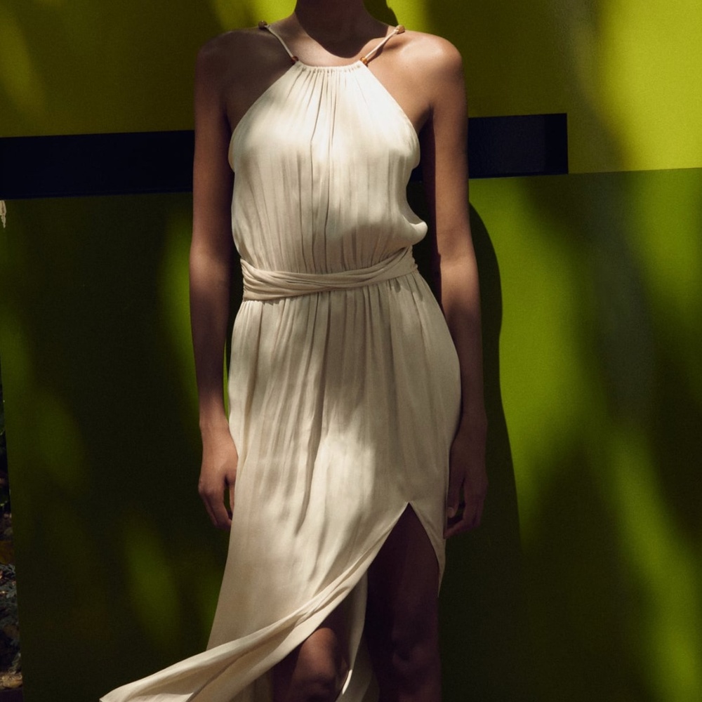 Zara limited edition beaded satin effect slit dress